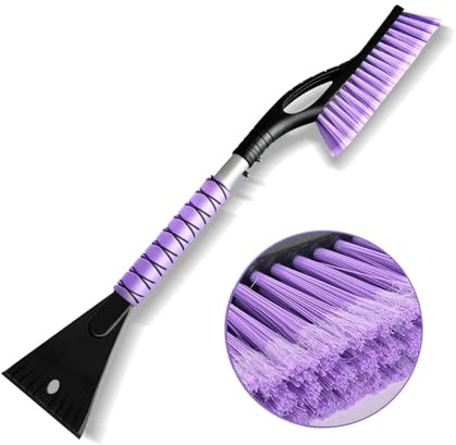 27” Snow Brush and Detachable Ice Scraper for Car Windshield, Car Ice and Snow Scraper and Brush Set, Ergonomic Foam Grip,Suitable for Cars SUVs and Trucks Vehicle(Durable Aluminum, PVC Brush, Purple)