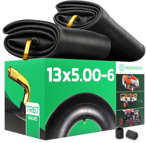 MoovMoov Camera d’Aria 13x5.00-6 per pneumatici di Trattorino Tagliaerba, Rasaerba Autoportante, Pocket Quad e Rimorchio da Giardino - Cerchio 6 pollici - Valvola curva - Confezione da 2