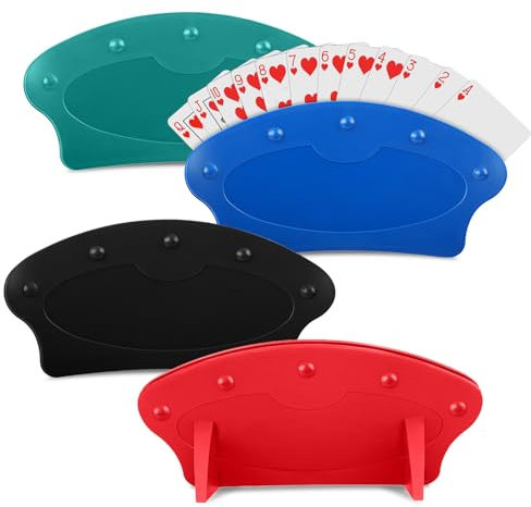 Fiita 4Stück Spielkartenhalter, Kunststoff Spielkarten Rack Hände Freie Spielkarten Halter für Kinder Erwachsene Senioren Kartenspiel Zubehör-Set von 4 (jeweils 1 in blau rot grün schwarz)