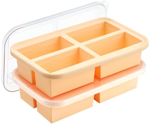 Winrock Super Ice Cube Tray 1 Cup X 4 Portions Big Silicone Freezing Mold with Lid, for Soup&Meal, Prep Food Leftovers Freezer Storage Container, 2Pack