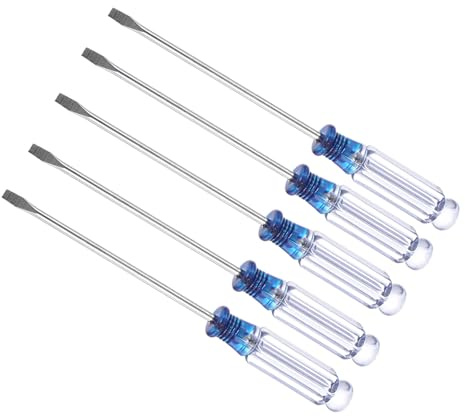CoCud Mini-Schlitzschraubendreher, Größe 3,0 mm, Länge 127 mm, Kohlenstoffstahl, kleine Flachkopf-Schraubendreher mit rutschfestem Griff, 5 Stück
