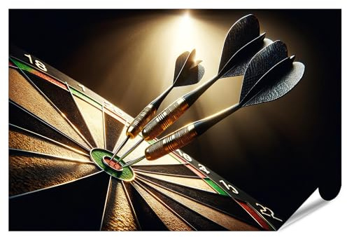 islandburner XXL Bild Poster Dart Meisterwurf Dreifach Bullseye im Rampenlicht Premium Bilder Fotodruck