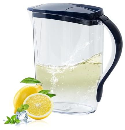Carafe en plastique avec couvercle, cruche à eau 2L avec récipient d'eau pour le réfrigérateur avec couvercle et ligne d'échelle précise pour faire des thés et des jus