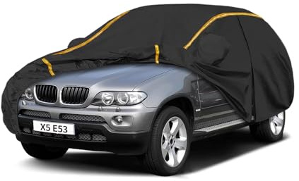 Autoabdeckung Wasserdicht für BMW X5 E53 SUV(2000-2006),Vollgarage Autoplane für Regen Sonne Staub Schutz Schneeschutz,Winter Sommer Auto Abdeckplane Outdoor Atmungsaktiv
