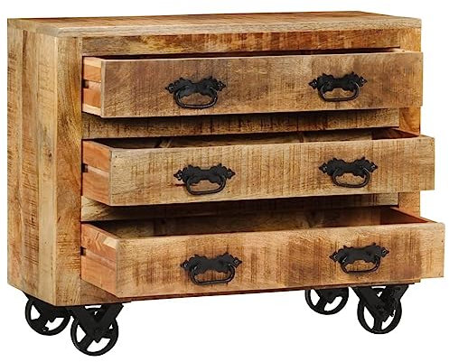 HETFTJN Cabinet Sideboard Wohnzimmer Kücheninsel Anrichte Sideboard - Sideboard mit 3 Schubladen 80x30x65 cm Massives Raues Mangoholz für Schlafzimmer Wohnzimmer Flur Küche