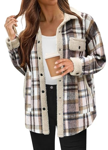 Lxitoler Veste Automne Femme Veste Carreaux Femme Chemisier Élégant Chemise À Carreaux Veste Femme Veste Femme Mi Saison Chic Chemise Chaude Femme Blouson Femme Veste Chaude Femme Veste Sherpa Femme