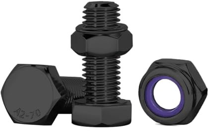 Drenky M8 Set Bulloni e Dadi 16mm Con Dadi Autobloccanti in Acciaio Inox A2 V2A Per Macchinari, Mobili, Stampa 3D, Navi - 10 Pezzi, Nero