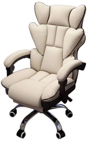 Sessel mit Rollen und Fußablage Verstellbare Rückenlehne Relaxsessel Leder | Lesesessel mit Gestängearmlehne, 360° Schwenkbar Computer Chair Stahlfüße(White)