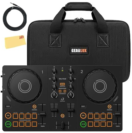 Pioneer DJ AlphaTheta DDJ-FLX2 Compact 2-Channel DJ Controller Bundle with Carrying Case, Instrument Cable, and Austin Bazaar Polishing Cloth