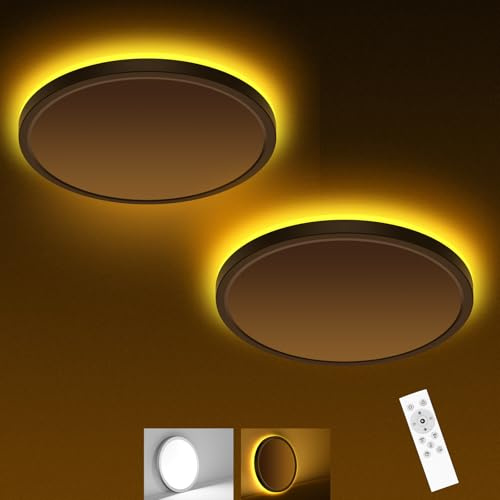 zemty 30W LED Deckenleuchte Dimmbar, 38CM 3000LM Deckenlampe mit Fernbedienung, Groß Flach Deckenleuchte Rund mit nachtlichtfunktion für Schlafzimmer Wohnzimmer Kinderzimmer(Weiß,2Stücke)