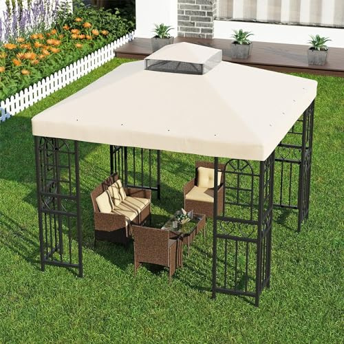 Bâche de toit de rechange imperméable pour tonnelle, 3 x 3 m, avec auvent résistant aux UV, protection de toit à double étage pour cour, terrasse, jardin, extérieur avec 16 trous de drainage