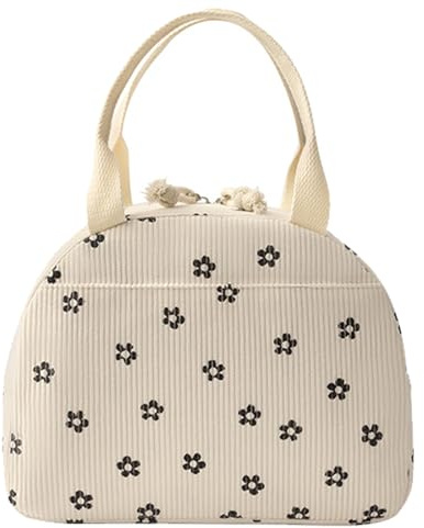 LOCCY Isolierte Lunchtasche mit Folienfutter, Wiederverwendbare Lunchbox Cord, Kühltasche Klein 6.5L Faltbar für Picknick, Schule, Büroarbeit, Reisen (Pflaumenblüte)