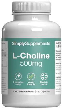L-Choline Capsules | High-Strength 500mg Active Choline | Suitable for Vegans & Vegetarians | 120 Capsules = 2 Months' Supply | Manufactured in The UK in Accordance with GMP Standards