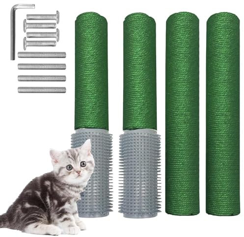 PINVNBY 4PCS Cat Scratching Post Replacement with Groomer, 15.7 Natural Sisal Spare Extension Scratch Post for Cats Tree DIY Craft Climbing Perch Hemp Rope Scratcher Perch Parts Green