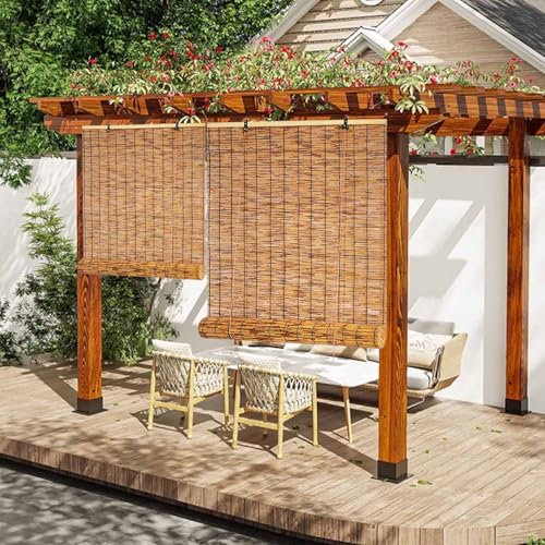 70% Blackout Roller Blinds Cut to Size 50-160cm Wide Bamboo Blinds for Windows Shutters Outdoor Roman Blinds Easy Hang for Pergola Porch Kitchen Light Filtering Roll Up Shades ReedCurtain(Carbonized C