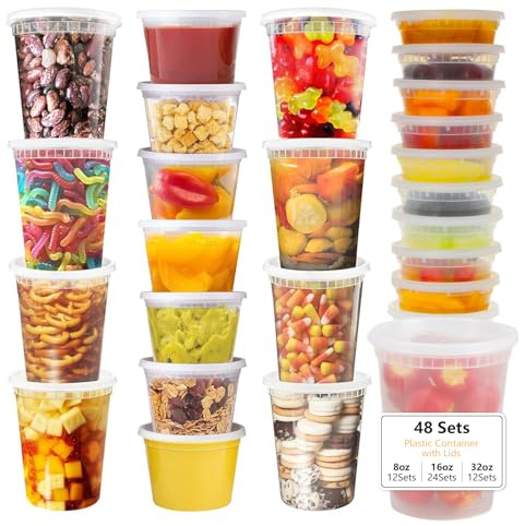 VINATO Frischhaltedosen mit Deckel, 48pcs Gefrierdosen Set, 12 Vorratsdosen 950ml | 24 Plastikdosen 470ml | 12 Frischhalteboxen 240ml, BPA-Frei, Mikrowellengeeignet Dosen zum Einfrieren