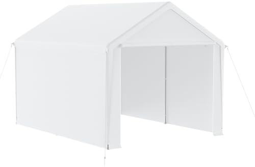HENGMEI Tältgarage, stor carport, garagetält, bilbaldakin, garagetält, UV-resistent vattentätt skydd med rullfönster (3 x 4 m, vit)