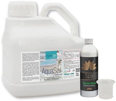 HydroSal - Set AquaSal Natural 3 L + Fragancia Sweet Mint Spa 250 ml + Dosificador, mezcla de alta concentración de sales de magnesio, potasio y yodo combinado con la fragancia, para spa, jacuzzi