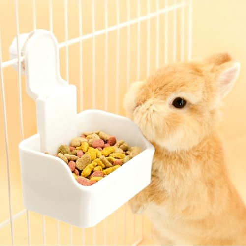 Scodella per Coniglio, Scodella per Acqua in Gabbia, Scodella per Cibo e Acqua 2-in-1 per Cucciolo, Gatto, Coniglio, Porcellino d'India, Furetto e Altri Piccoli Animali (Bianco)