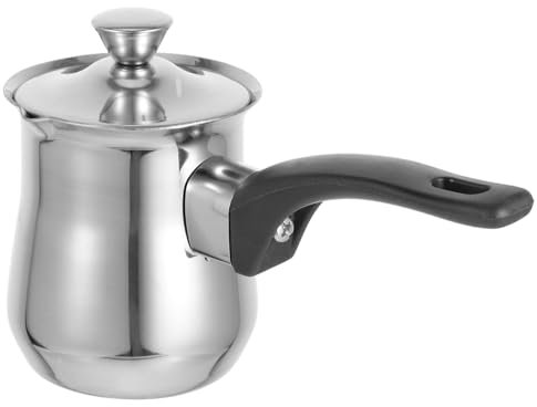 EXHUMKY Cafetière Turque Acier Inoxydable Avec Couvercle Et Poignée Pot Multifonction Pour Lait Et Sauce à Réchauffer Pour Plaques à Induction Et Utilisation Quotidienne