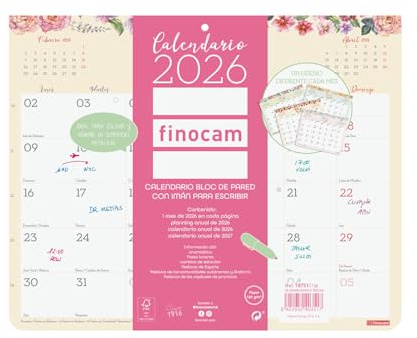 Finocam - Magnetkalender månad vy januari - december 2026 (12 månader) | Magnetisk kylkalender | Månadsplanerare Design