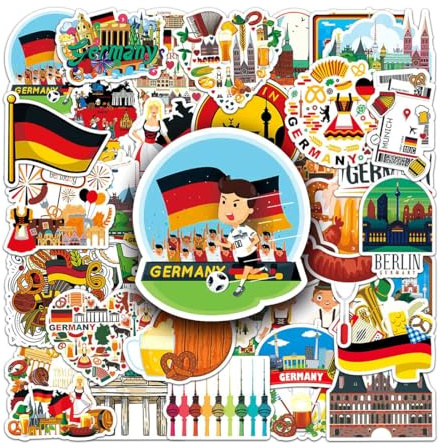 50 Stück Deutschland Aufkleber, Deutschland Urlaub Reise Aufkleber, Scrapbooking-Aufkleber, Wasserdichte Koffer-Aufkleber für Scrapbooking, Wasserflasche, Gepäck, Skateboard, Gitarre, Laptop