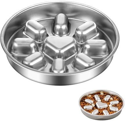 CAISHOW Stainless Steel Non Slip Slow Feeder Dog Bowl Metal Dog Food Bowls for Medium and Large Dogs, Fun Bloat Stop Pet Bowl Dog Water Bowl for Fast Eaters Slows Down Pets Eating