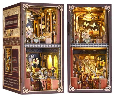 ETKVR Book Nook Kit, Kreativ DIY 3D-Trä Pussel Book Nook Bokstöd och Bokhyllainsats, Miniatyrdockhus för Dekorativ Bokhylla, Byggsats för Vuxna