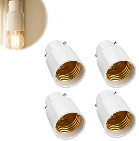 B22 to E27 Socket Adapter, Pack of 4 Bayonet to Edison Screw Light Bulb Converter, BC to ES Lamp Holder Adaptor for LED, CFL and Incandescent Bulbs, Heat-Resistant Lamp Base Converter
