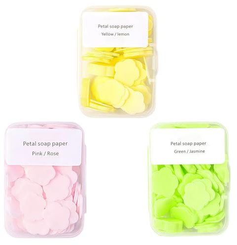 Seadiquiet 3 Boxes 300Pcs Portable Hand Washing Soap Sheets, Different Scented Mini Petal Hand Wash Soap Sheets, Disposable Soluble Soap for Outdoor Travel, Camping, Hiking