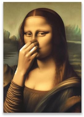 LZJAGXX Mona Lisa Badezimmer-Wandkunst, Poster, Toilettenhumor, lustiger Leinwanddruck, Vintage, schlechter Geruch, Leinwandgemälde, Toiletten-Badezimmerdekor, 50 x 70 cm, ungerahmt