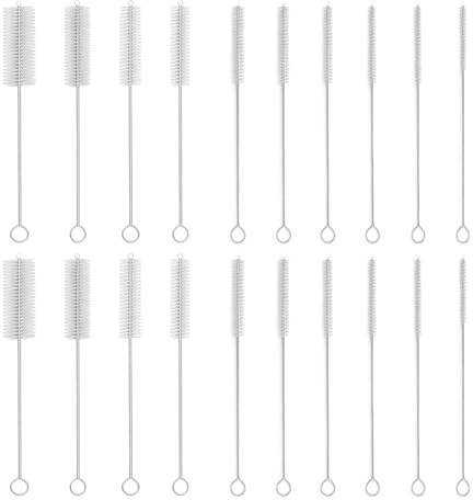 20 Water Bottle Brushes, Small Bottle Brush Set for Cleaning, Water Bottle Cleaning Brush, Bottle Brush Cleaner, Stainless Steel Handle with PP Bristles, White