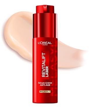 L'Oréal Paris - Sérum-Crème Anti-Âge - Réduit les Rides, les Taches et Redonne de l'Éclat - Tous Types de Peau - Enrichi en Melasyl - Revitalift Triple Laser - 50 ml