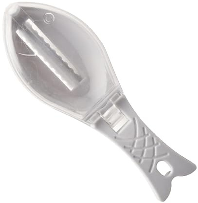 Lawnoval Raspador removedor de escamas de pescado con cubierta protectora, cepillo limpiador de piel de pescado de plástico para uso en cocina, verde, 16 x 5 cm
