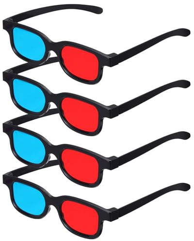 QUARKZMAN 4 Piezas Gafas 3D Rojo Azul Gafas 3D Marco Negro De 6 Pulgadas | De Plástico, Para Películas 3D En TV Proyección Anaglífica Estereoscópica Videojuegos