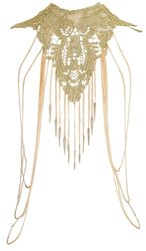 AHANDMAKER Damen Goldene Körperkette Mit Blumenmuster Sexy Schulterkette Aus Spitze Feine Bikini Körperschmuck Bauchkette Ideal Für Rave Kostümpartys Strand Und Bikini.