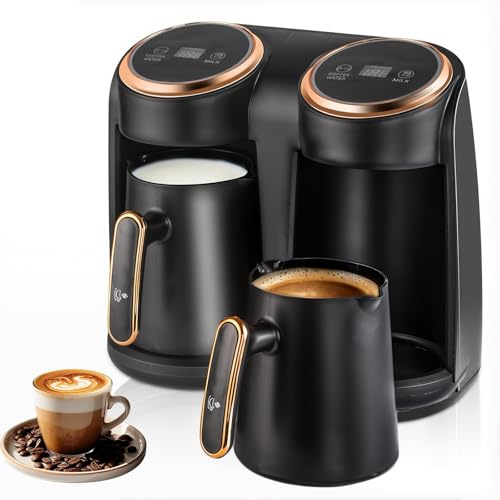 Elektrisk Turkisk Kaffemaskin, 600 W Turkisk Kaffebryggare Med 2 St 300 Ml Kannor, Pekkontroll Och Led-skärm, Automatisk Avstängning Av Varmdryck För Hemmakontor