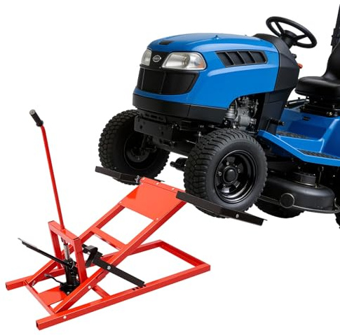 HUOMMGS 227KG Grästraktorlyft Upgrade Gräsklipphejs med 58–122cm Justerbar hjulbas & 44–61cm Lyfthöjd Sittande gräsklippare Lyft Gräsklipphejs Grästraktorhejs