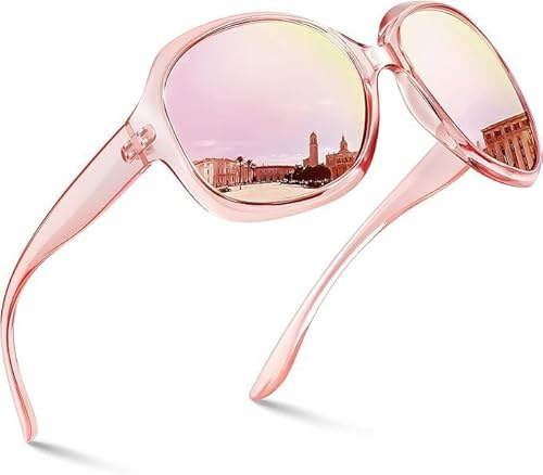 Sonnenbrille Damen Polarisiert Groß Trendy Retro Oversized Sunglasses-Rosa