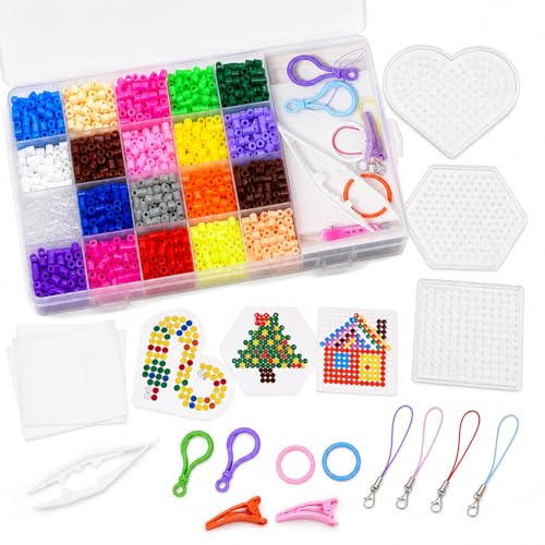 Caelura 2000 Stück Bügelperlen Set, 20 Farben Steckperlen 5mm mit Bügelperlen Platten Vorlagen Bügelpapier Pinzette, Fuse Beads Kit, Perlen Set Kinder DIY Basteln Geschenk