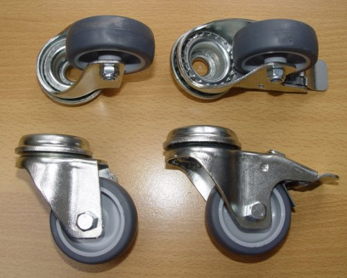 DELEX-Rollen Apparate-Rollen 50mm, Rückenloch, Lenk/FS, 40kg Tragfähigkeit, Polypropylen, Totalfeststeller, 4 Stück