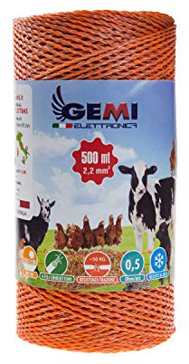 Gemi Elettronica Weidezaunlitze mit 4 Verzinkten Drähten, 500 Meter, 2,2 mm², Leitfähigkeit 0,5 Ohm/m für Elektrozaun, Orange