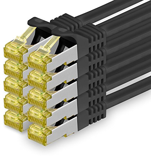 1aTTack.de Cat.7 Netzwerkkabel 1m Schwarz 10 Stück Cat7 Ethernetkabel Netzwerk LAN Kabel Rohkabel 10 Gb s SFTP PIMF LSZH Set Patchkabel mit Rj 45 Stecker Cat.6a 1m