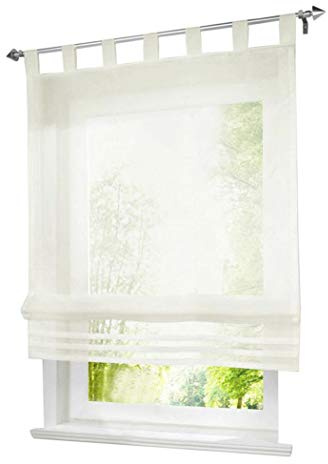 1er-Pack Raffrollo mit Schlaufen Gardinen Voile Transparent Vorhang (BxH 140x155cm, beige)