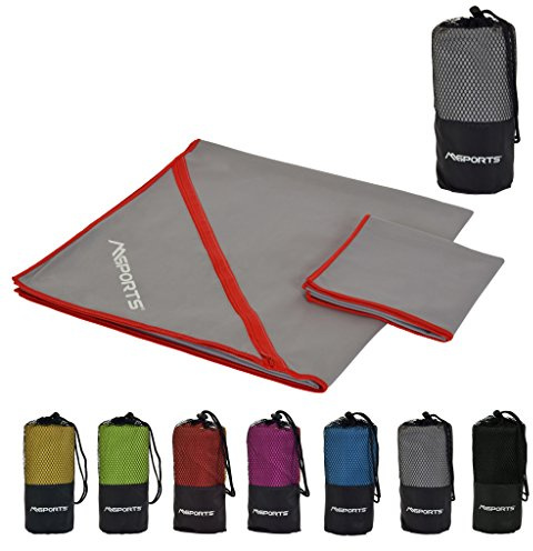 MSPORTS Mikrofaser Handtuch 2er Set inkl. Tragetasche | 138cm x 70cm und 60cm x 30cm | Sports & Travel Towel | Reisehandtuch Ultraleicht, schnelltrocknend, antibakteriell | Towel