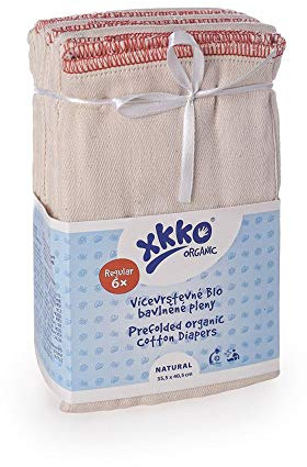 XKKO Prefolds – 100 % ekologisk bomull – (6 stycken) – medium (röd fåll) – 35,5 x 40,5 cm (5–11 kg) – nu ny av ekologisk bomull! XKKO är ett populärt varumärke som produceras i Europa.