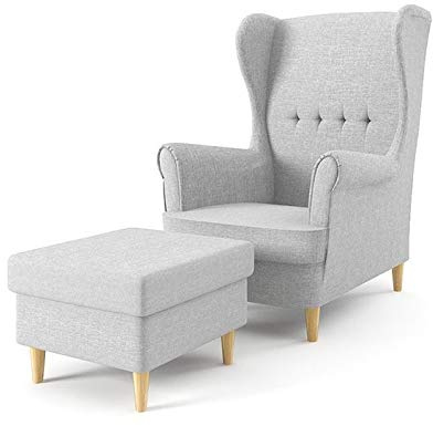 Sofini Ohrensessel Milo mit Hocker! Sessel für Wohnzimmer & Esszimmer! Skandinavisch, Relaxsessel aus Webstoff, Best Sessel! (Lux 32)