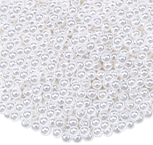 TOAOB 1200 Stück 4 mm Weiß Perlen Kleine Perlen zum Auffädeln mit Loch | Kunstperlen für Armbänder Lose Perlen Schmuckherstellung für Halskette Schmuck Basteln DIY