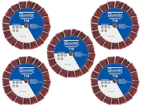 5 Stück Fächerschleifer mit Vlies-Gewebekombination 40mmx20mm, 6mm Einspannschaft, Körnung: 240 - Schleifmopstift, Lamellenschleifer, Schleifmop Schleifvlies, Lamellenrad mit Schaft.