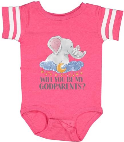 inktastic Will You Be My Godparents Cute Elephants Moon and Stars Baby Bodysuit Newborn Football Pink and White 3bf33